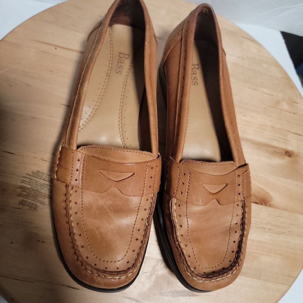 Bass Weejuns EVIE Penny Loafers Brown Leather Size 7 Womens Business - Picture 2 of 5
